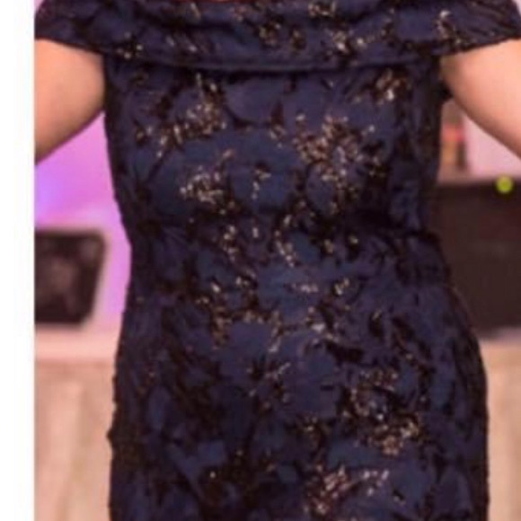 Nicole Bakti Mother of the Bride Navy Blue Sequin and Lace Mermaid Gown Size 14. - Picture 6 of 6